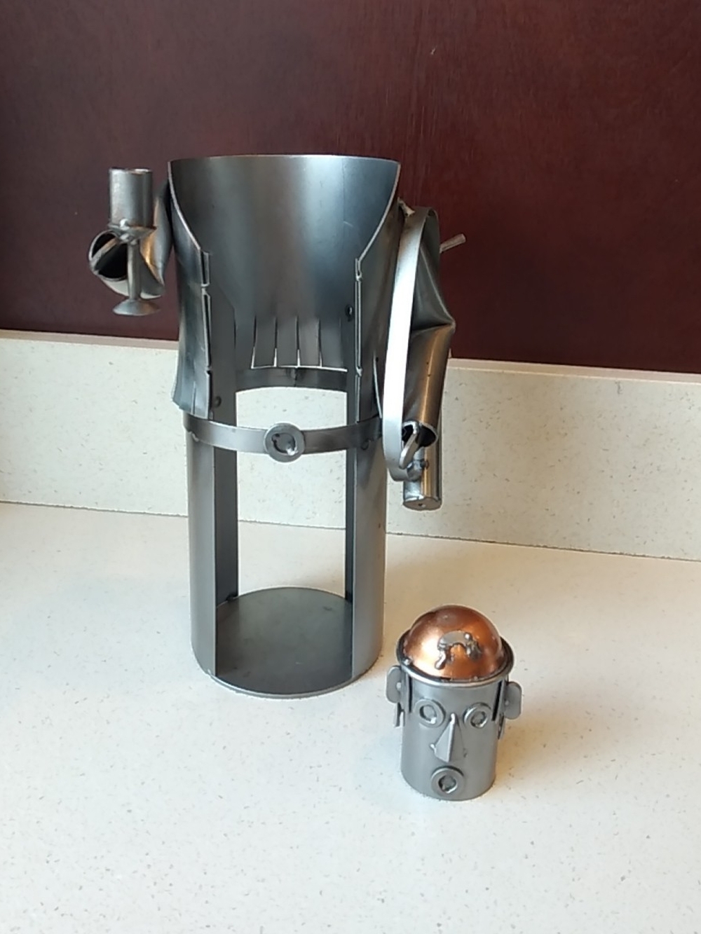 Metal Art Kitchen, Man Cave Decor -Silver Tone-Copper Accent-Golf-Wine-Brutalist